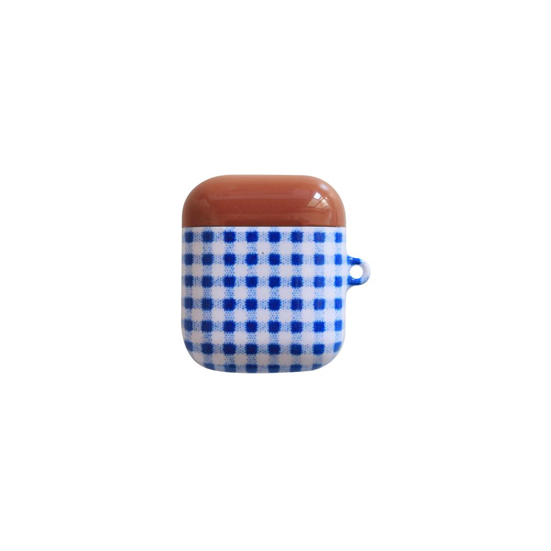 Air pods hard case - Gingham blue check (Glossy)