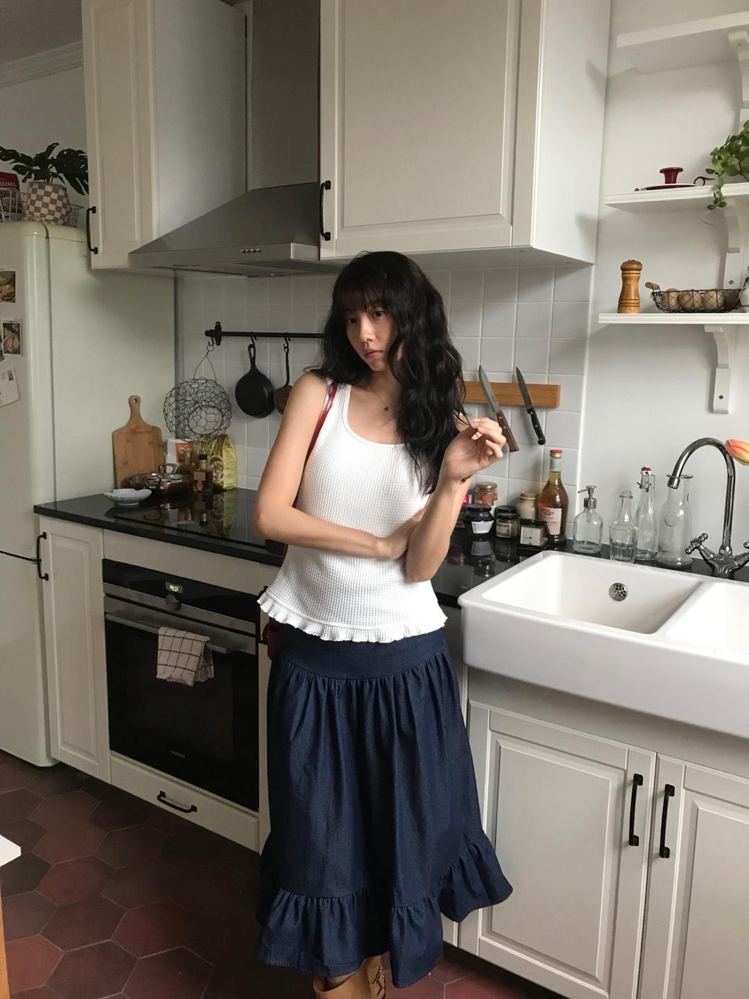 PREFRITT : Waffle frill sleeveless [white]