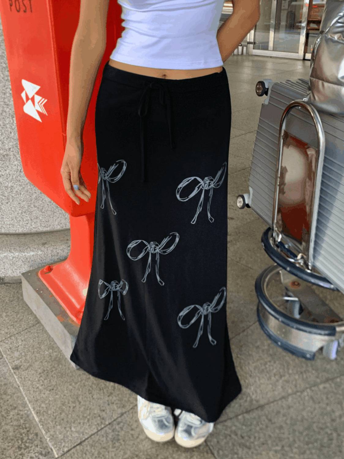 [무배/당일출고] 리본 프린팅 맥시 스커트