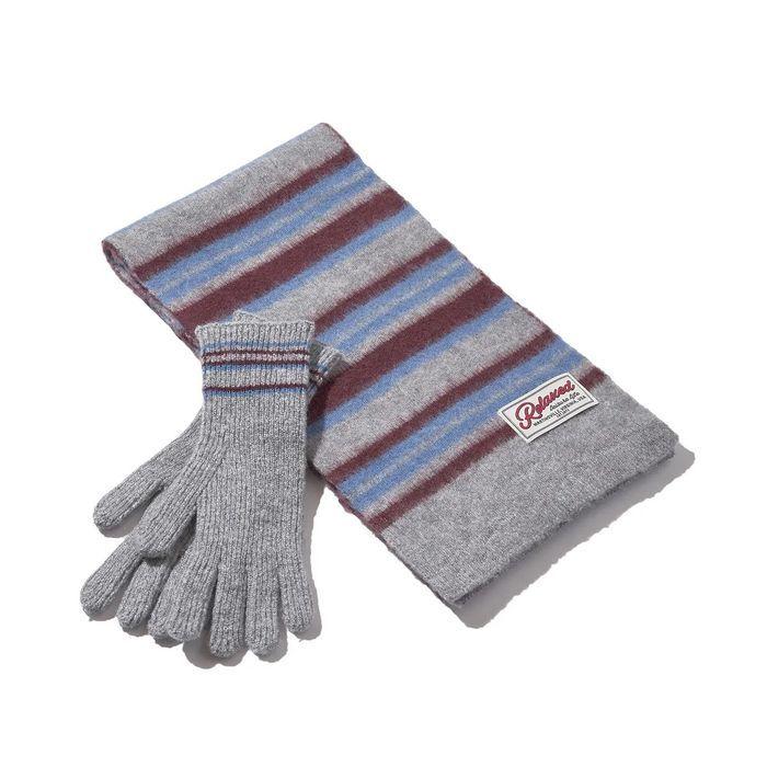 스트라이프 니트 머플러&장갑 세트 서스테인드 그레이