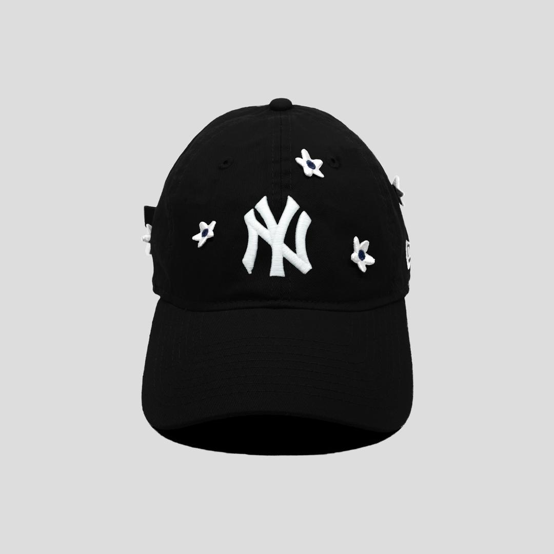 [NEW ERA] washed NY flower emb cap black