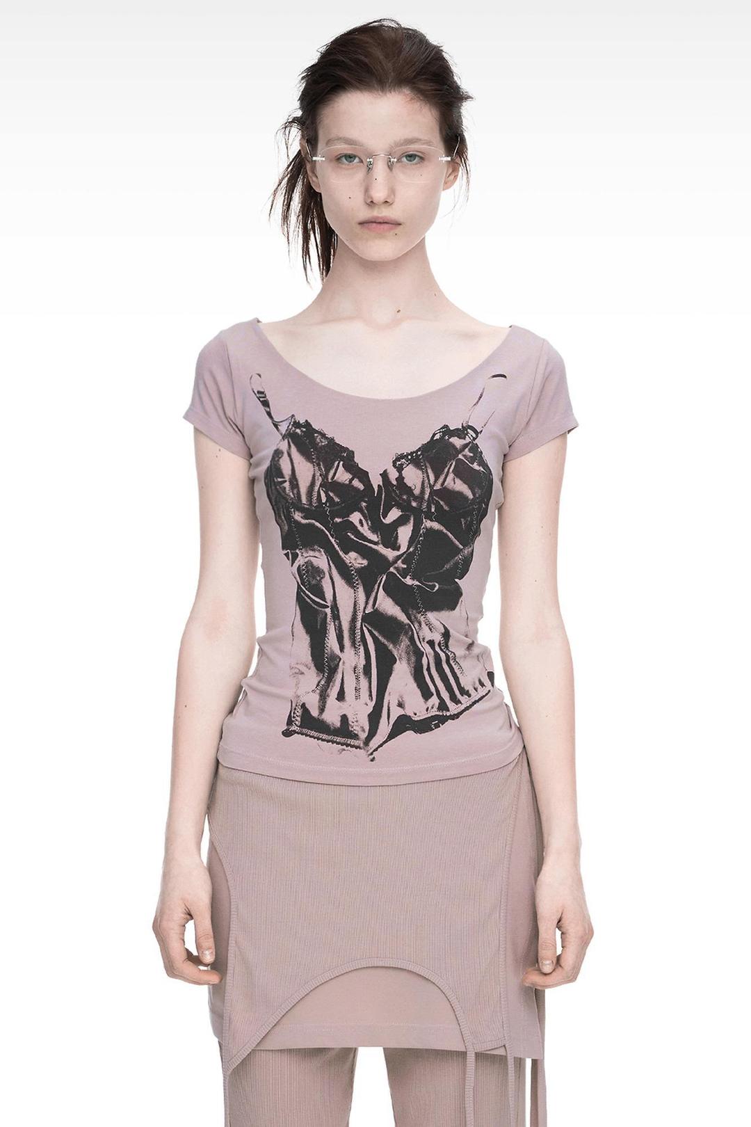 SLIP X-RAY PRINTED T-SHIRT DUSTY PINK