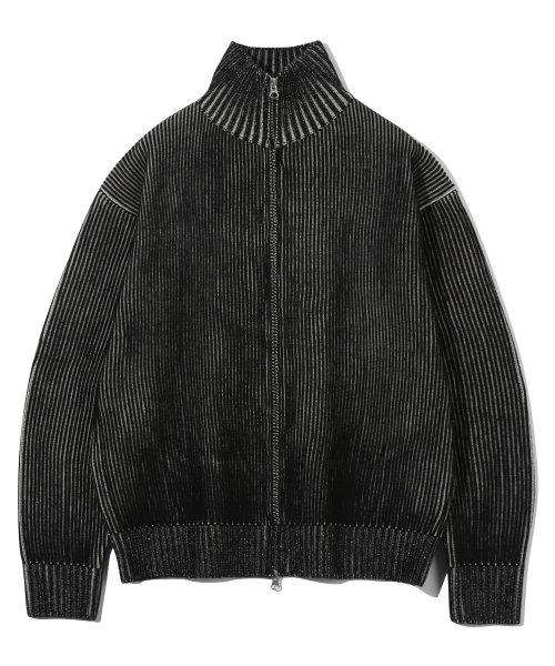 투톤 풀집업 니트 블랙