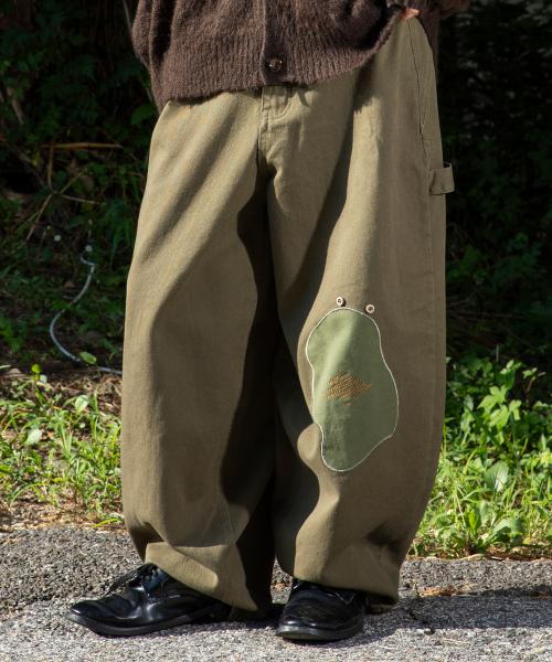 WXP053 허재비 패치워크 코튼 벌룬 팬츠 (KHAKI)