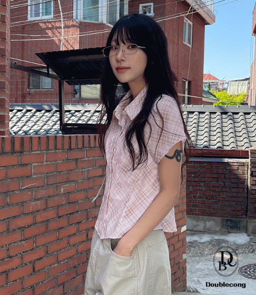 더블콩 [긱시크/쉬폰셔츠]다트 핀턱 체크 셔츠(2colors)
