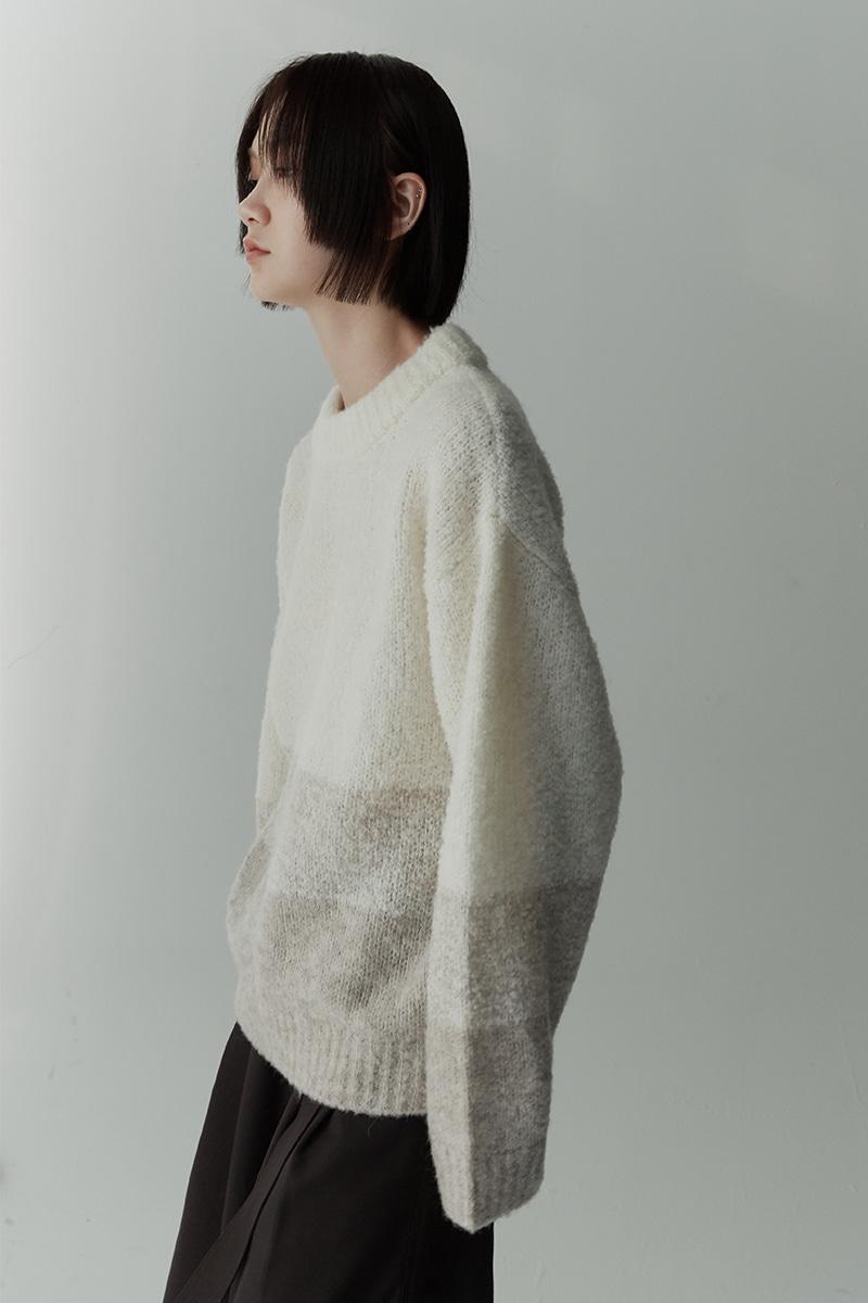 ALPACA WOOL BLEND GRADATION KNIT SWEATER TOP IVORY BEIGE