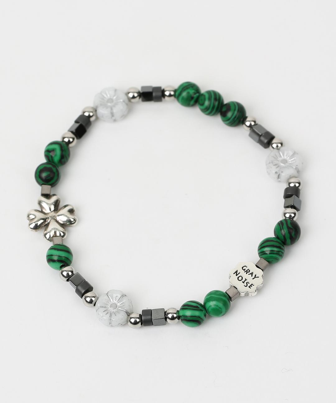 Clover beads stone bracelet GR (925 silver)