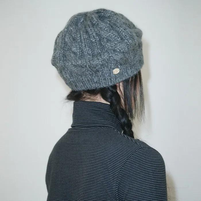 CABLE KNIT BERET, CHARCOAL