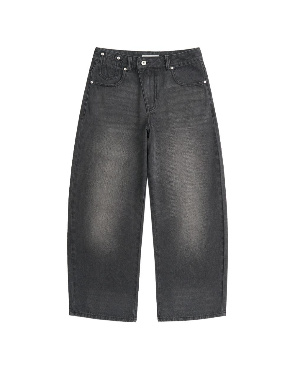 POCKET DETAIL WIDE DENIM PANTS (WASHED BLACK)