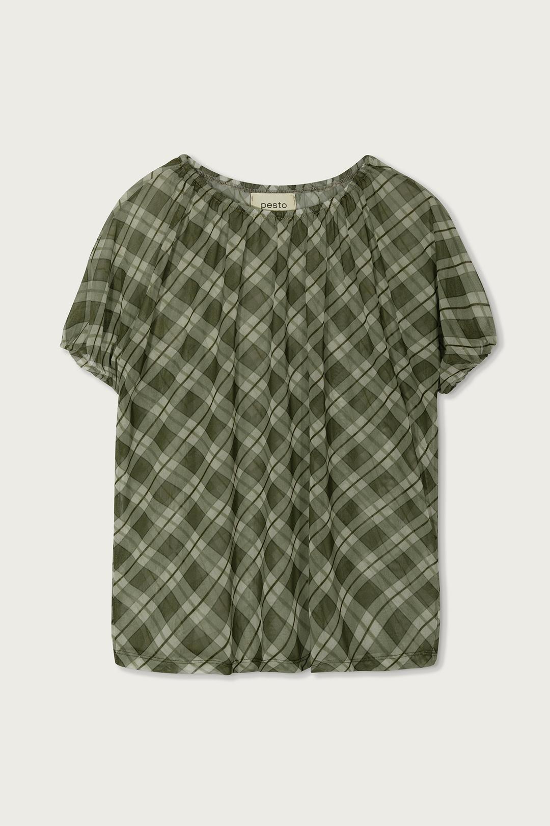 SHEER CHECK T-SHIRT MOSS