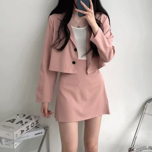 [가격실화?/무조건세트!] 크롭자켓+치마 투피스 세트