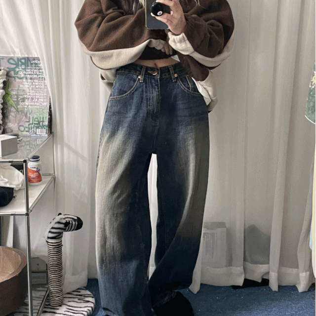 Retro wide denim pants