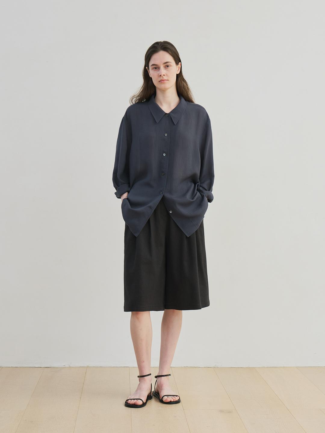 viscose linen half pants (black)