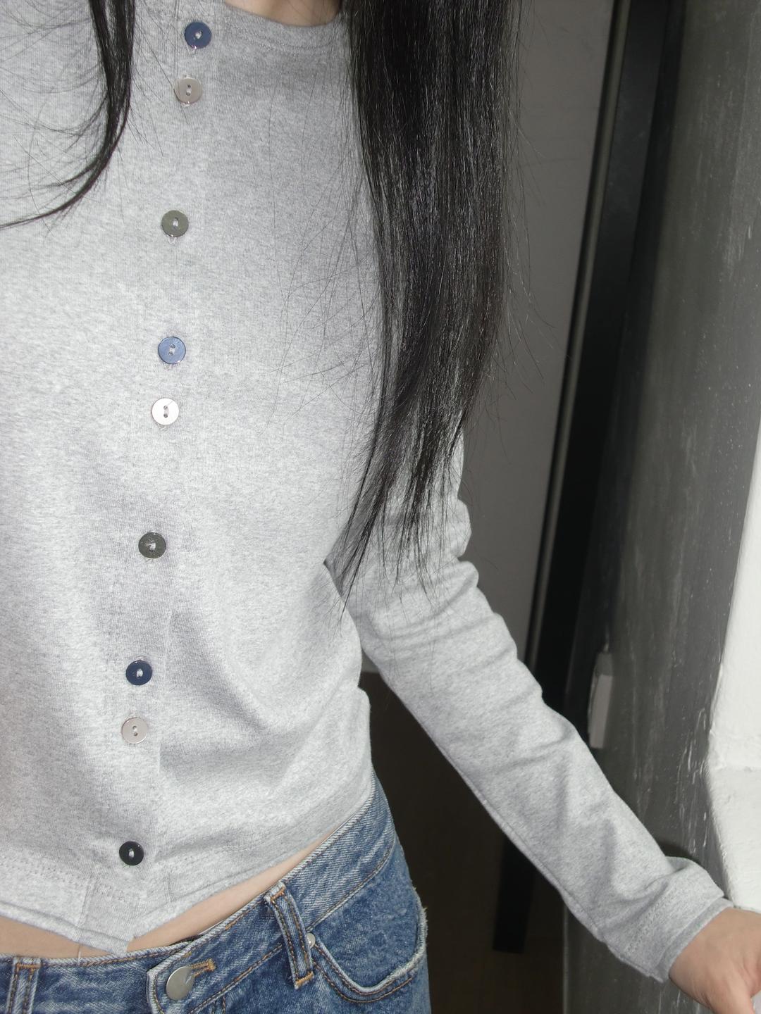 COLOR BUTTON CARDIGAN_GRAY