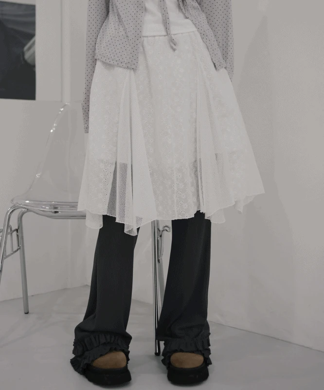 엔젤 레이스 펀칭 언발 스커트 2color