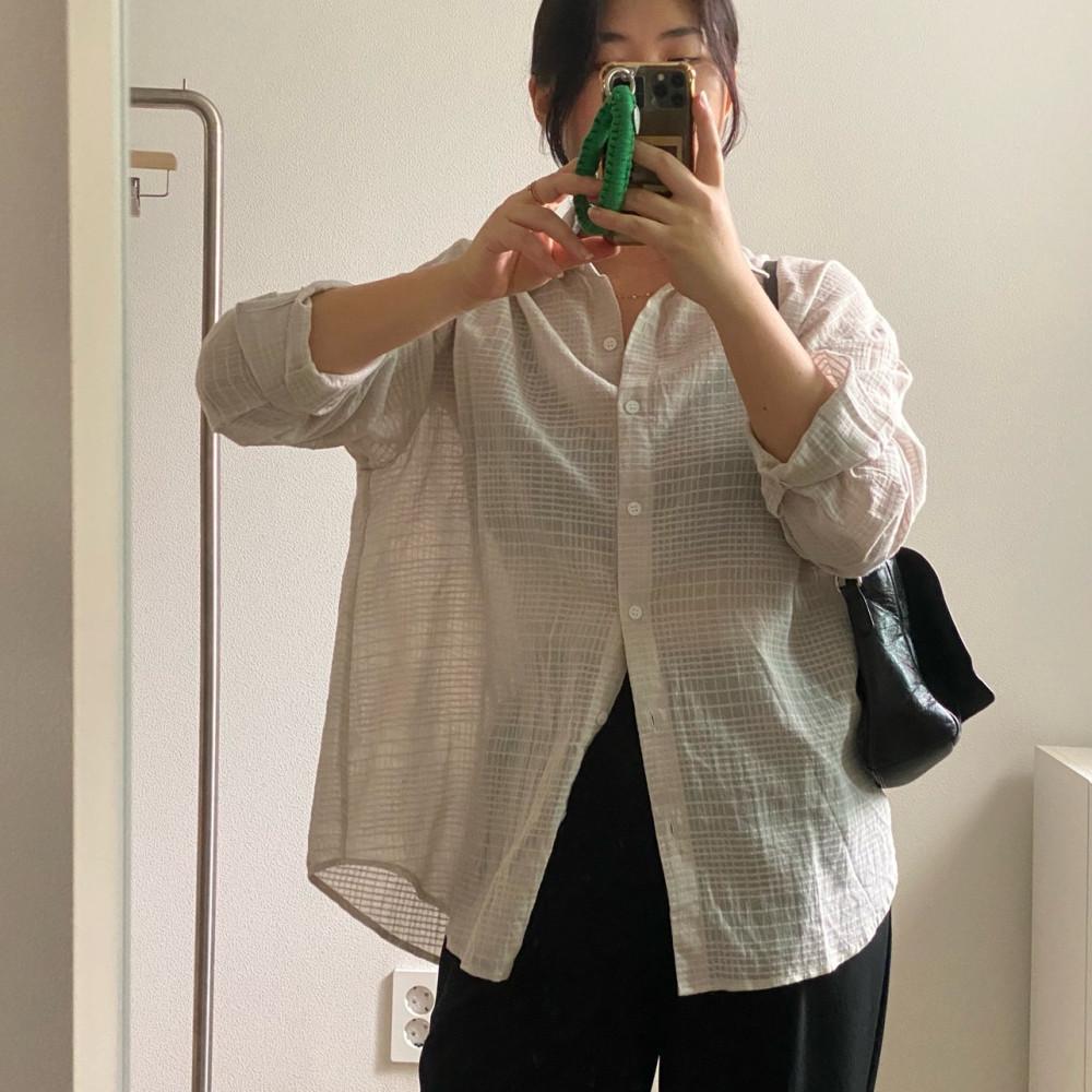 여성 박시핏 시스루 체크 셔츠 남방 살안타템