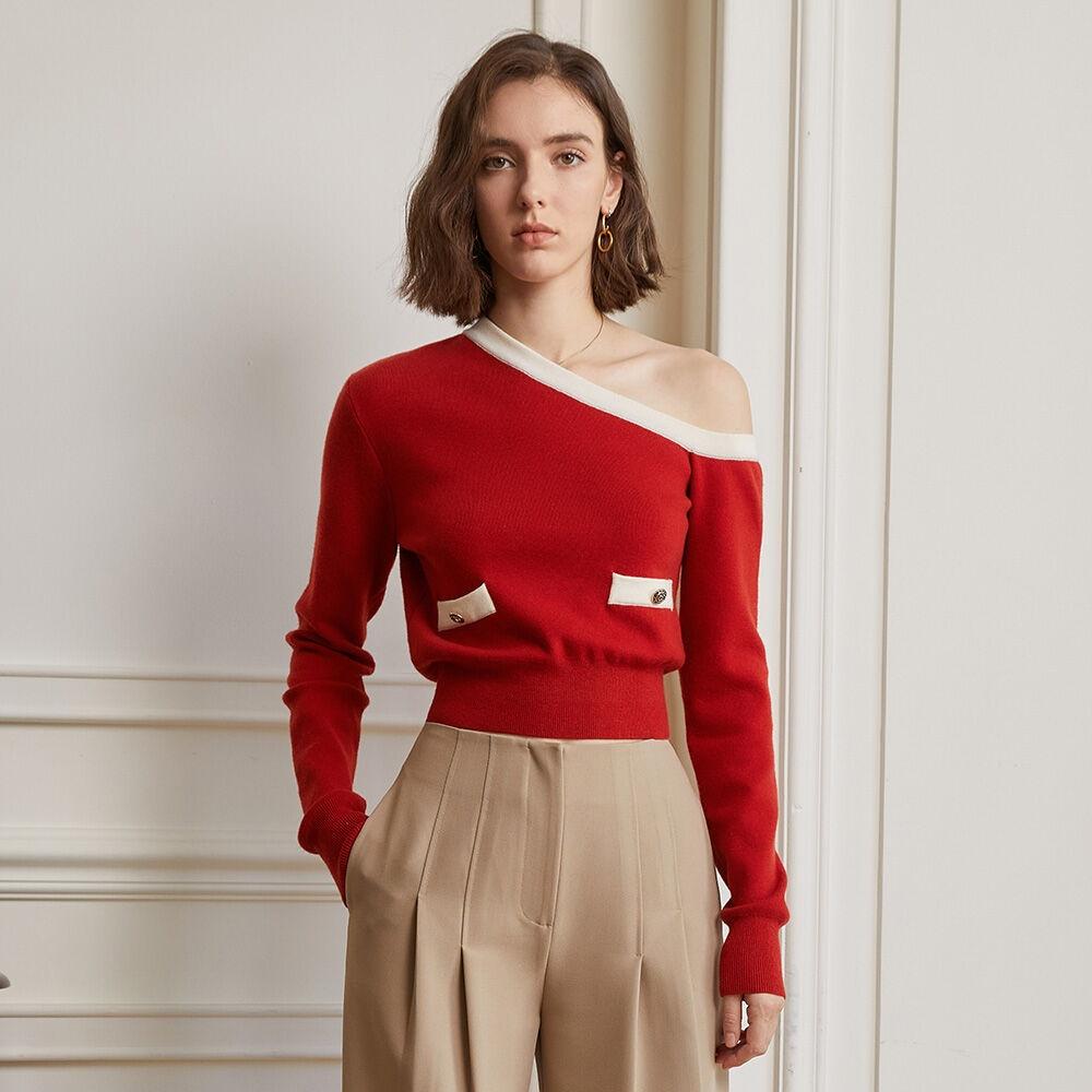 YY_One-shoulder sweater_RED