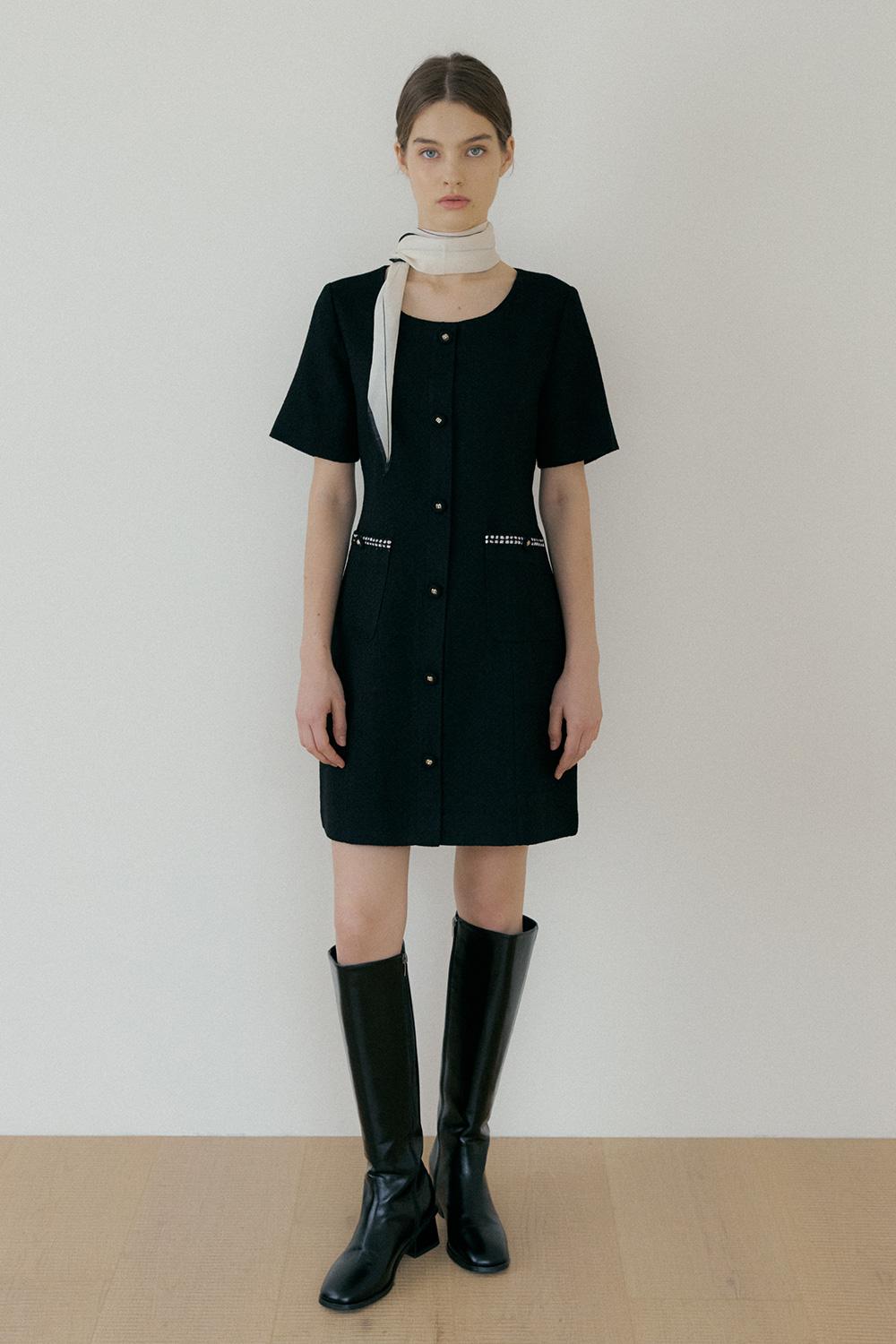 ANNA TWEED ONE PIECE - Black