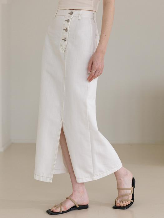 논페이드 언발 버튼포인트 H롱 데님스커트_2color_JFMSK229M