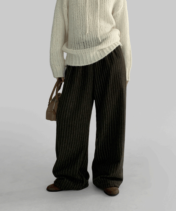 매니크 [무료배송] 아모스 스트라이프 와이드 기모 밴딩 팬츠