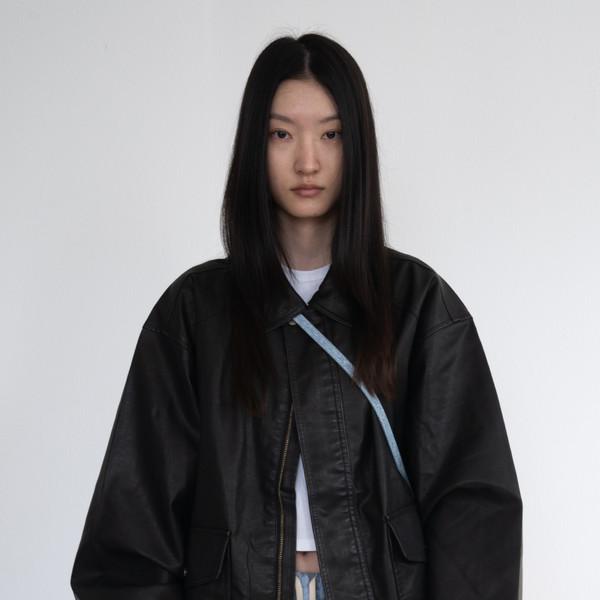 Pigment Washed Leather Jacket (Black)