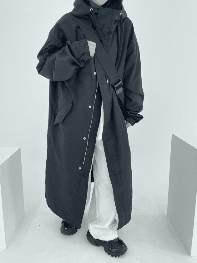 [재진행/UNISEX]온 데이 롱 후드 야상 점퍼(black)