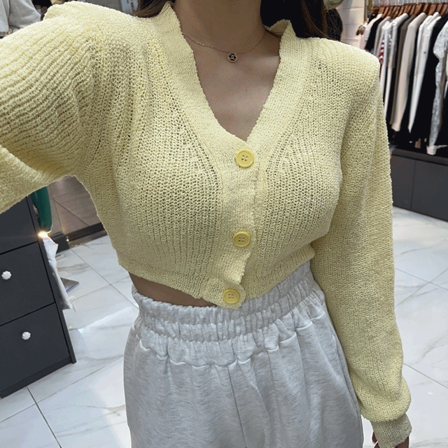 패드 브이넥 컬러 가디건 Y (4color)