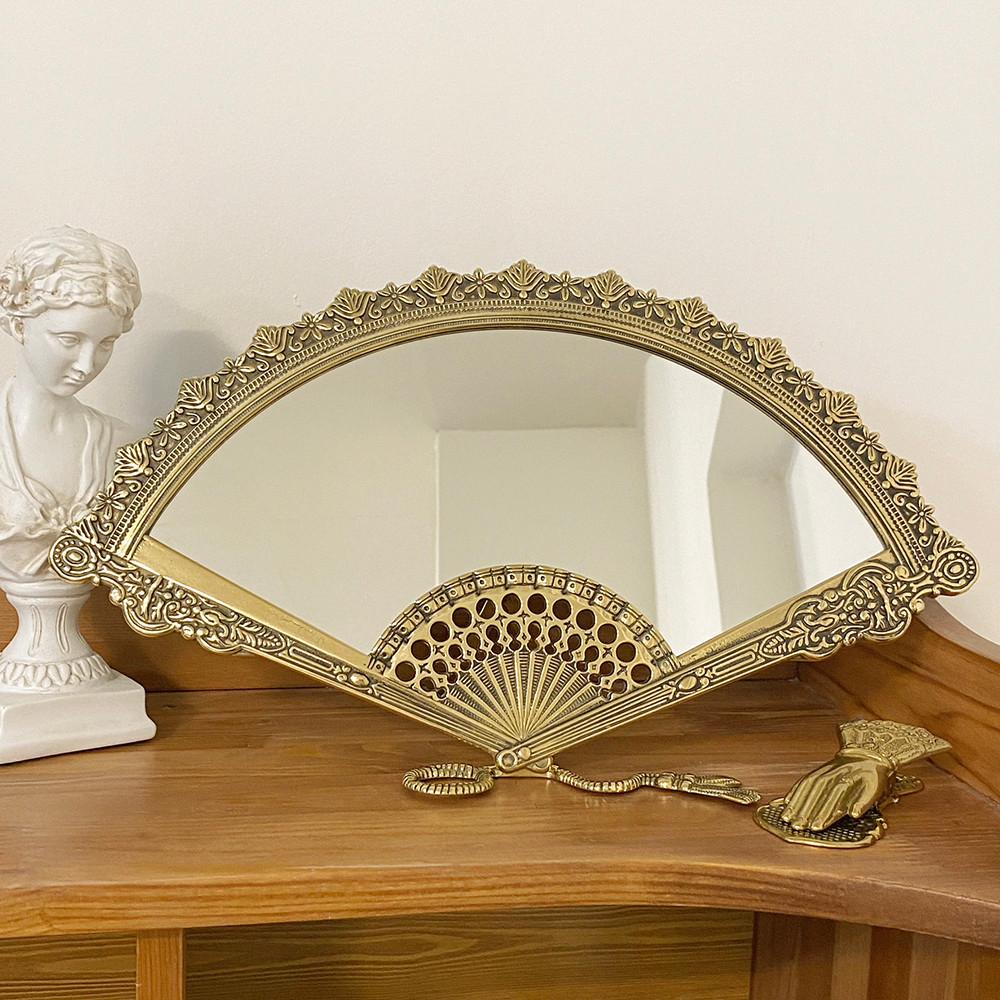 앤틱 빈티지 부채 탁상거울 미러 화장대 테이블 서재 브라스