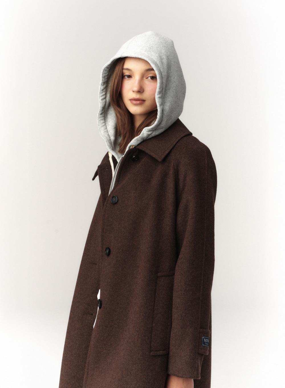 (W) A-Line Wool Blend Single Coat - Brown