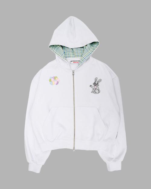 더뮤지엄비지터(THEMUSEUMVISITOR)  RABBIT EMBROIDERY ZIPUP HOODIE (WHITE) - 사이즈 & 후기 | 무신사