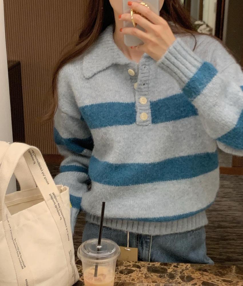 (소라 7일소요) 랄프 카라 스트라이프 니트 3color!