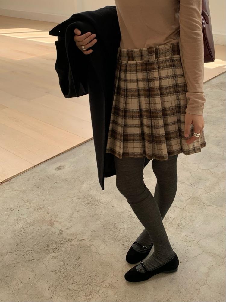 SNTA 러브마이산타 체크 울 핀턱 플리츠 A라인 미니 스커트 2color