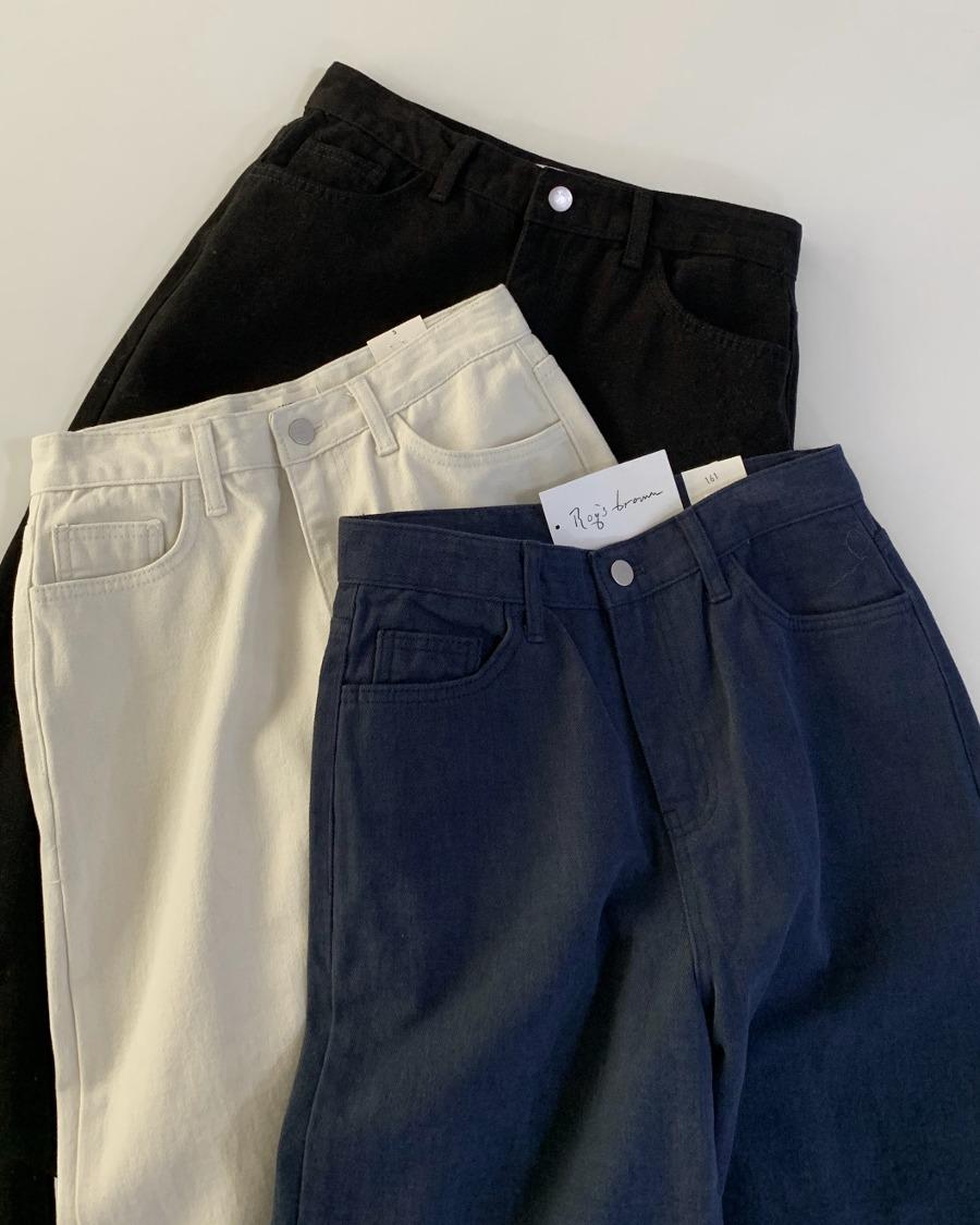 피치 기모 세미 와이드 코튼 데님 팬츠