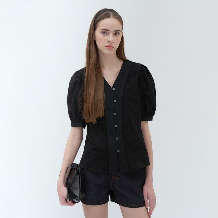 Loen Flower V-neck Blouse (Black)
