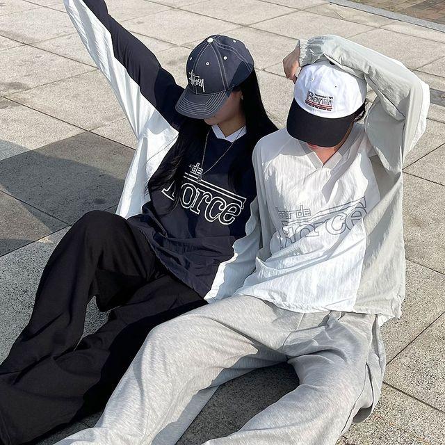 [블록코어/UNISEX] 홑겹 포스 레이싱 스트링 나일론 맨투맨 - 3color