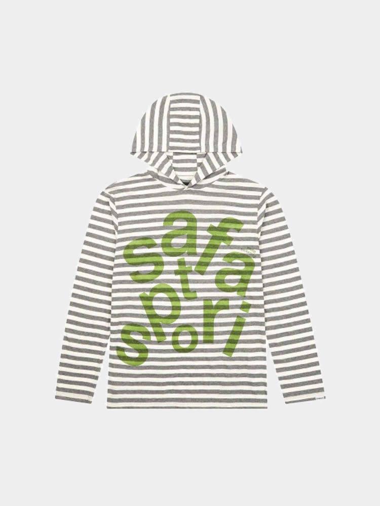 사파리스팟 TICKETING STRIPE BORDER HOODIE-GRAY