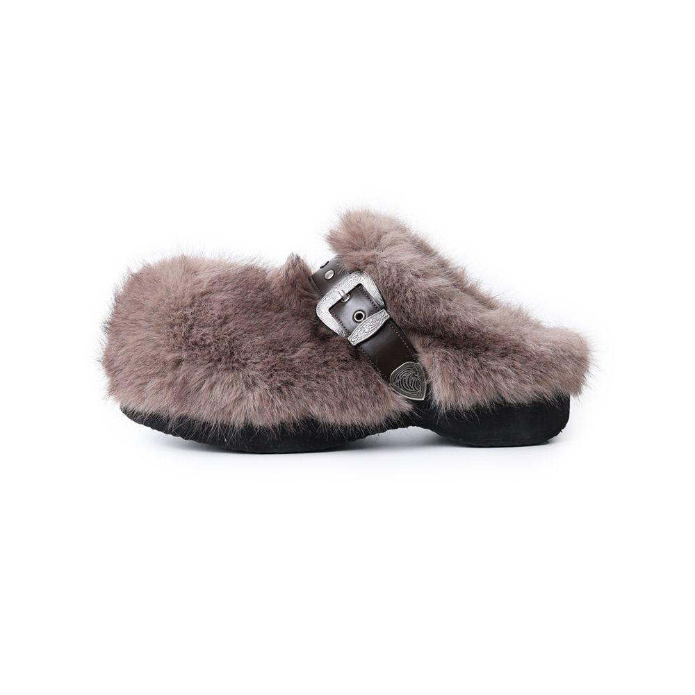 Buckle Fur Clog_[Gray]