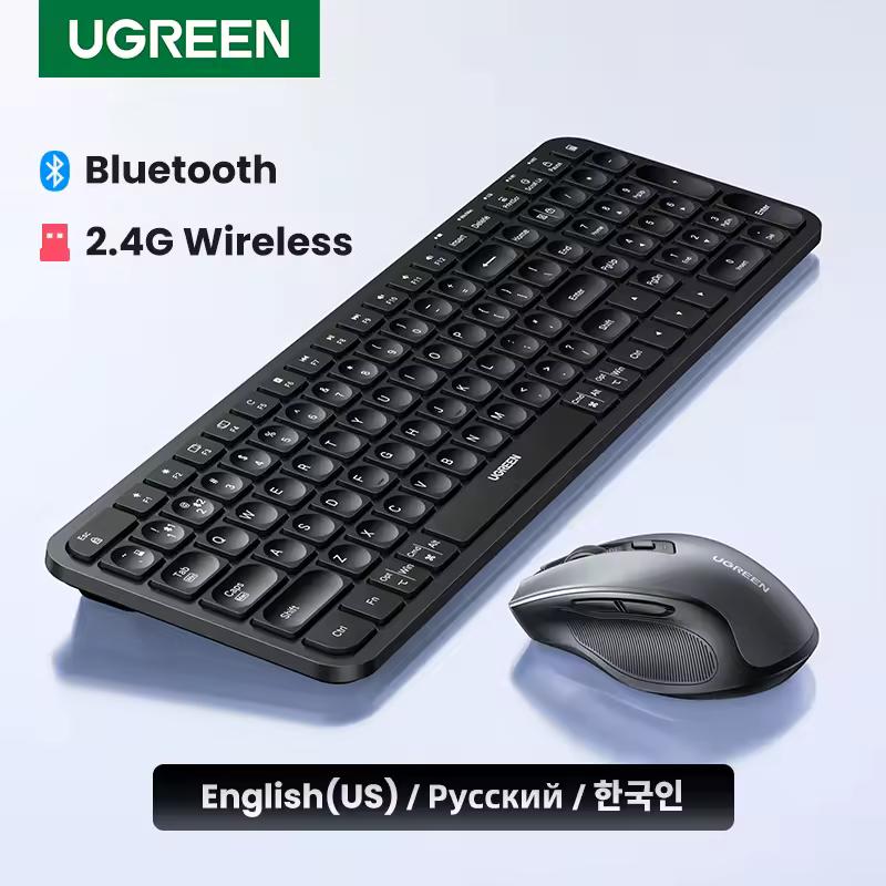 UGREEN 노트북 맥북 아이패드 PC 태블릿용 무선 블루투스 키보드, 러시아어 한국어 영어 키캡, 2.4GHz