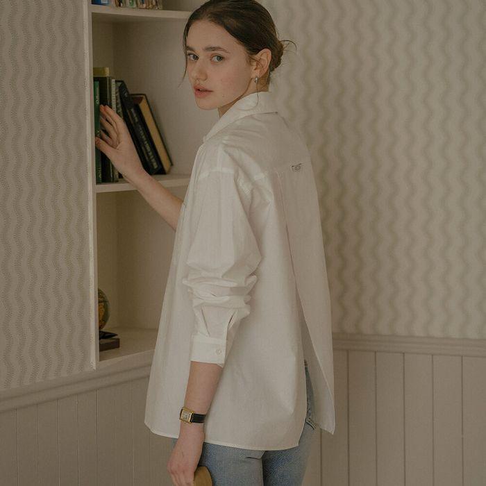 Backslit detail soft cotton shirt_Ivory