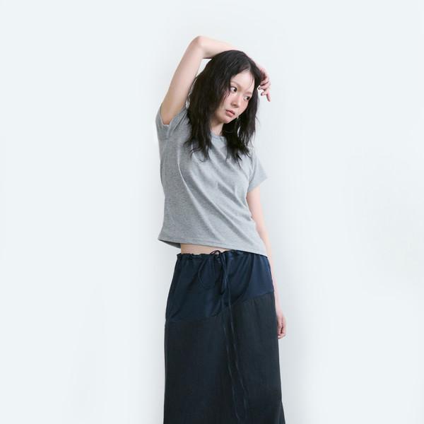 4TH) LINE BANDING LONG SKIRT_NAVY