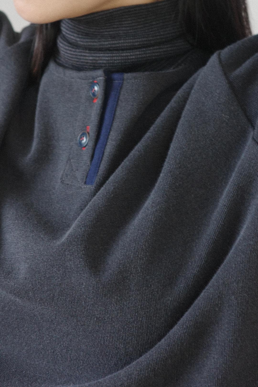 Indigo henley embroidered top -Vintage black