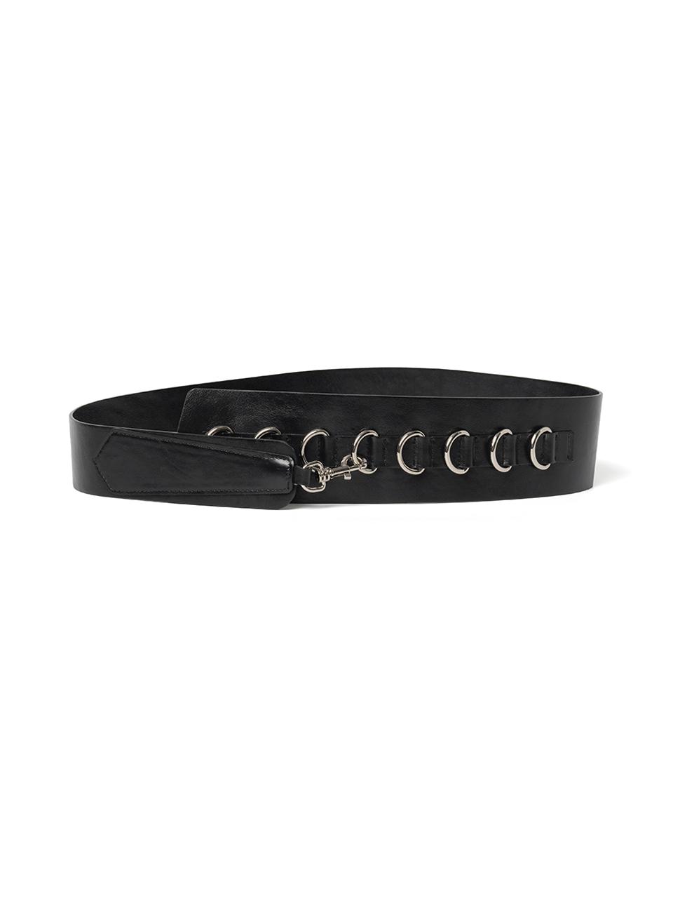 Buckle Chain Leather Belt [Black]