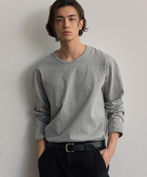 U넥 긴팔 티셔츠 - 멜란지 그레이