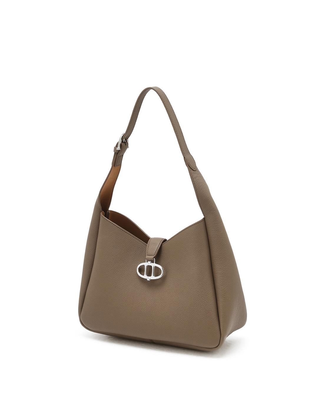 MARON MOCHA MOUSSE SHURUNKEN LEATHER HOBO BAG M (SIVER)