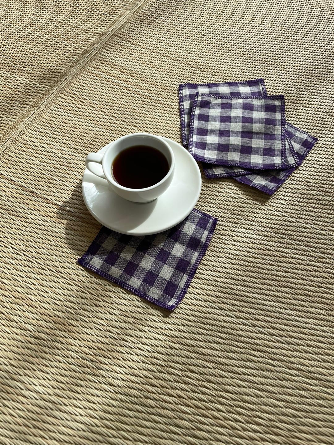 Purple gingham tea coaster
