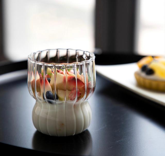 플리츠 내열 유리컵 머그 홈카페 네스프레소 아메리카노 라떼 뜨거운 우유 컵 물 커피