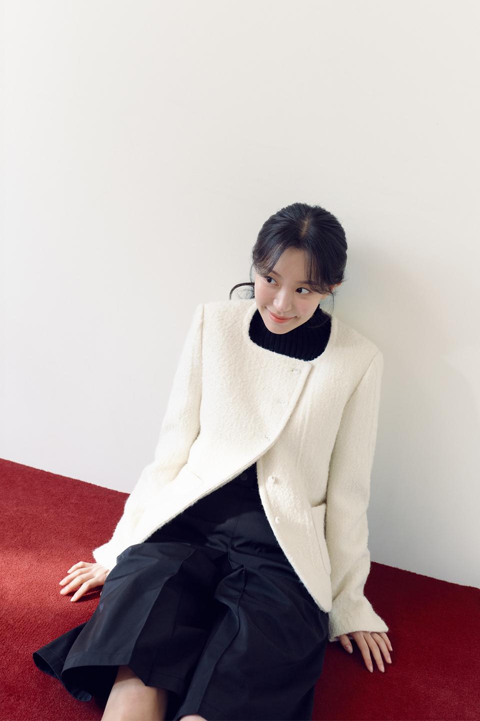 Asymmetric Tweed Jacket_IVORY