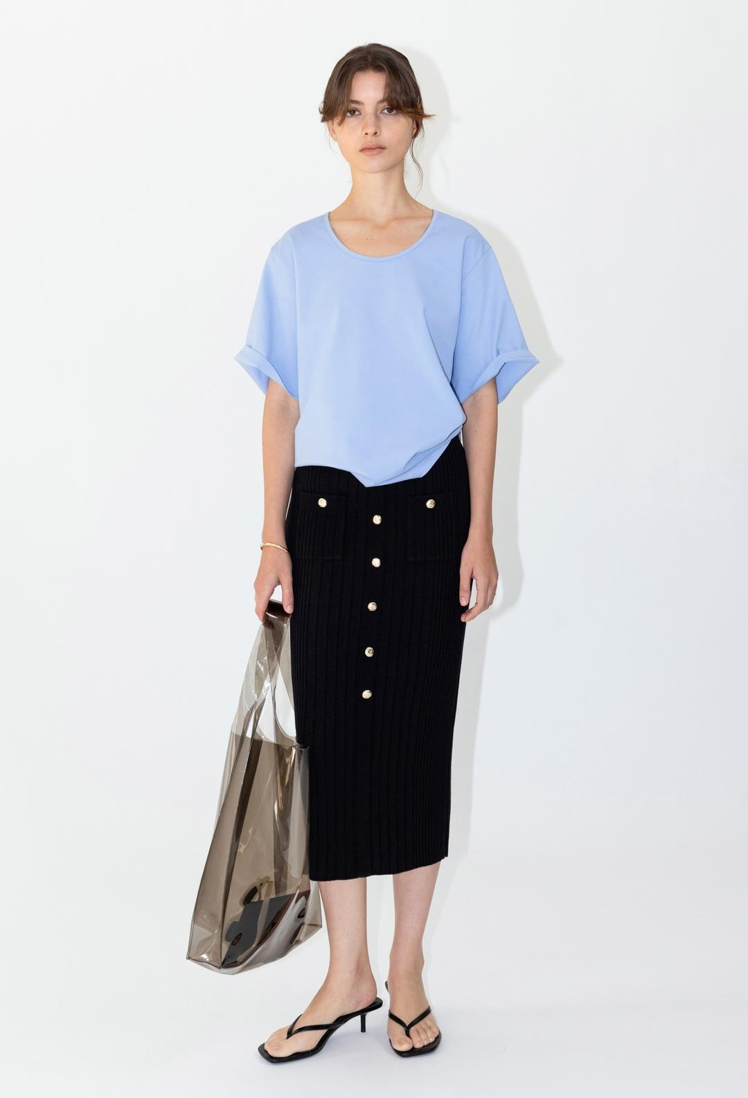 버튼업 니트 스커트 - 블랙