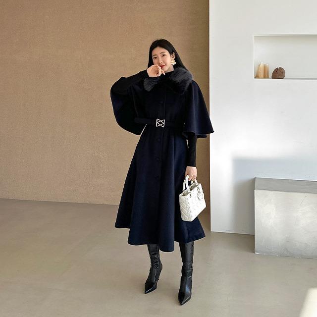 빈스홀릭 스타 누빔 A라인 케이프 롱코트(벨트SET)