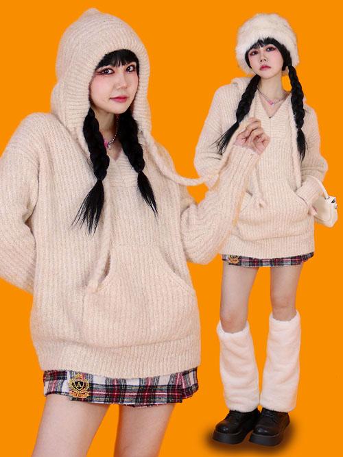 vanilla loose hood knit dress